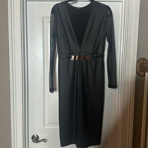 Black Midi Dress Chrome Belt